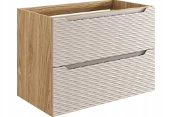 Meuble Sous Lavabo|Furnidea Meuble suspendu sous vasque OCEAN chêne et beige 80 cm - 2 tiroirs façades 3D