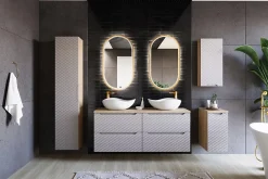Meuble Sous Lavabo|Furnidea Meuble suspendu sous vasque OCEAN chêne et beige 80 cm - 2 tiroirs façades 3D
