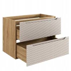 Meuble Sous Lavabo|Furnidea Meuble suspendu sous vasque OCEAN chêne et beige 80 cm - 2 tiroirs façades 3D
