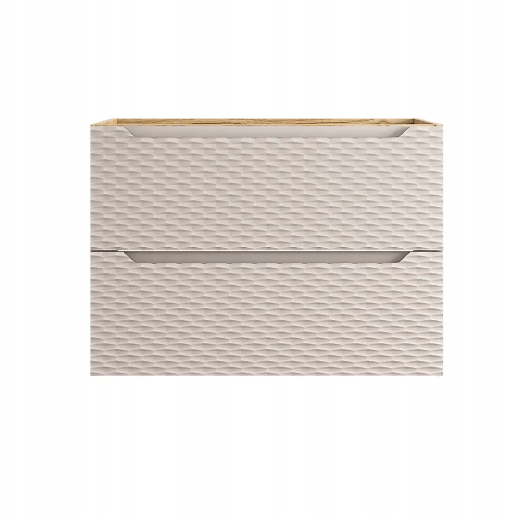 Meuble Sous Lavabo|Furnidea Meuble suspendu sous vasque OCEAN chêne et beige 80 cm - 2 tiroirs façades 3D