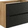 Furnidea Meuble suspendu sous vasque OCEAN chêne et noir 80 cm - 2 tiroirs façades 3D