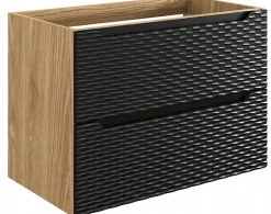 Furnidea Meuble suspendu sous vasque OCEAN chêne et noir 80 cm - 2 tiroirs façades 3D