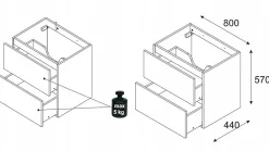 Furnidea Meuble suspendu sous vasque OCEAN chêne et noir 80 cm - 2 tiroirs façades 3D