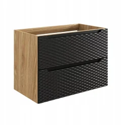 Furnidea Meuble suspendu sous vasque OCEAN chêne et noir 80 cm - 2 tiroirs façades 3D