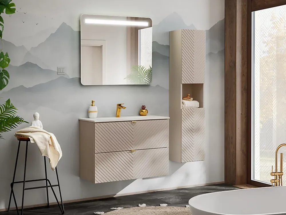 Meuble Sous Lavabo|Furnidea Meuble suspendu sous vasque avec 2 tiroirs VIVA CACHEMIRE 80 cm