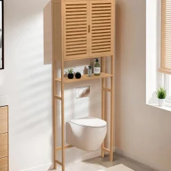IDMarket Meuble étagère dessus WC placard bambou BEA