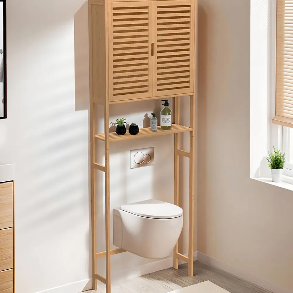 IDMarket Meuble étagère dessus WC placard bambou BEA