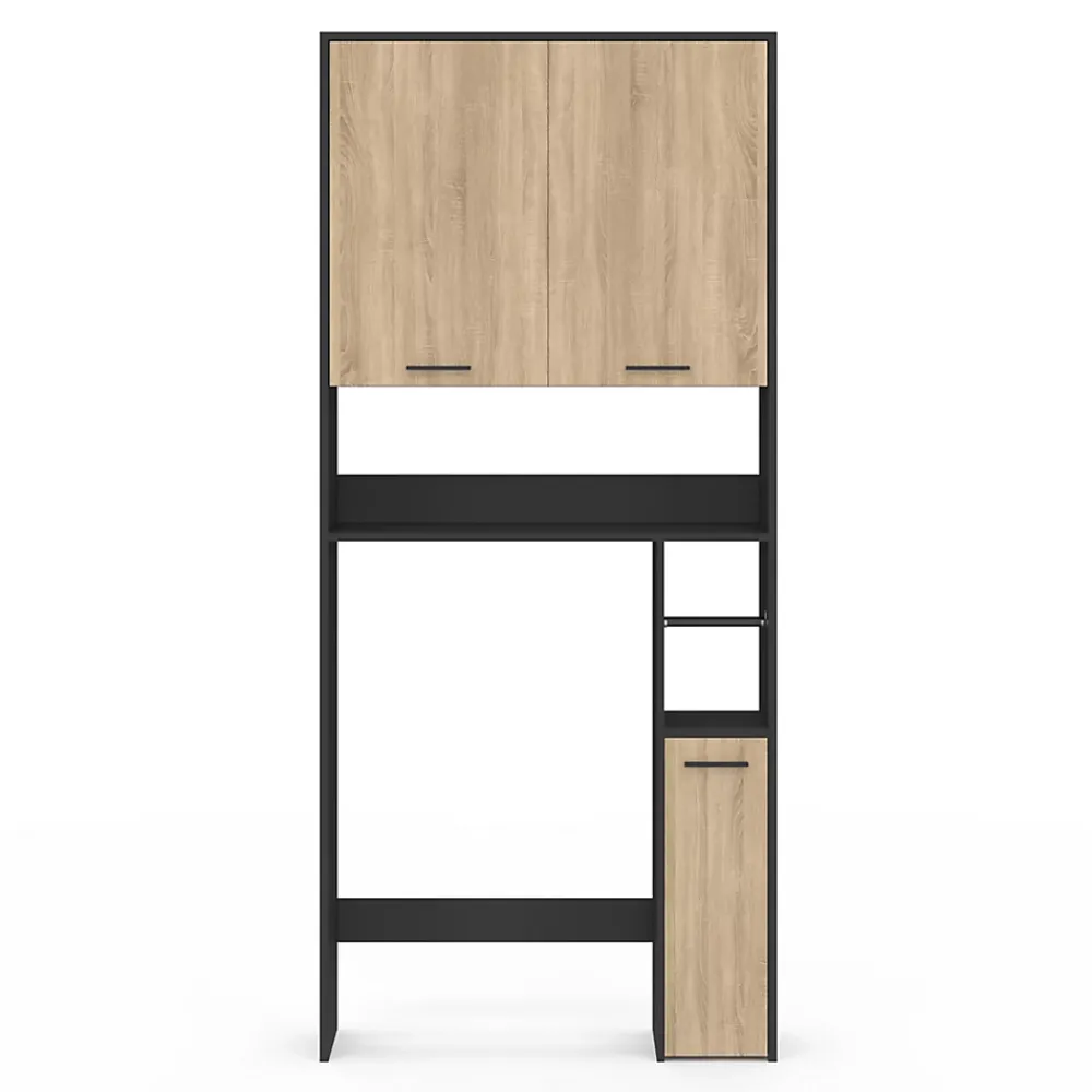 Armoire De Salle De Bains|IDMarket Meuble étagère dessus WC WALLIS noir et bois façon hêtre