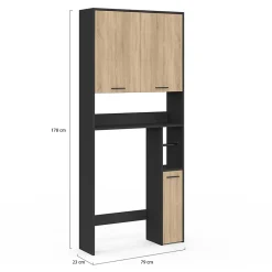 Armoire De Salle De Bains|IDMarket Meuble étagère dessus WC WALLIS noir et bois façon hêtre