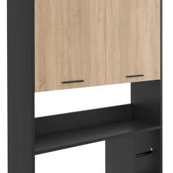 Armoire De Salle De Bains|IDMarket Meuble étagère dessus WC WALLIS noir et bois façon hêtre
