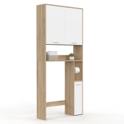 Meuble Wc|IDMarket Meuble étagère dessus WC WALLIS bois façon hêtre et blanc