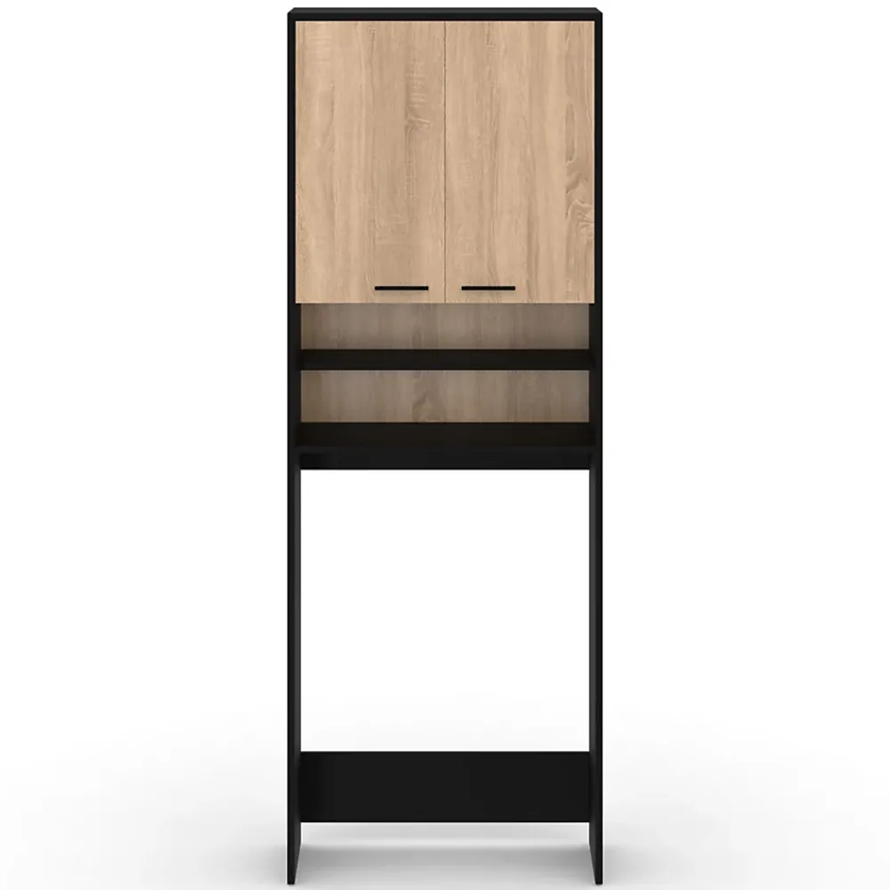 Armoire De Salle De Bains|IDMarket Meuble étagères de rangement dessus machine à laver et WC WALLIS noir et bois façon hêtre