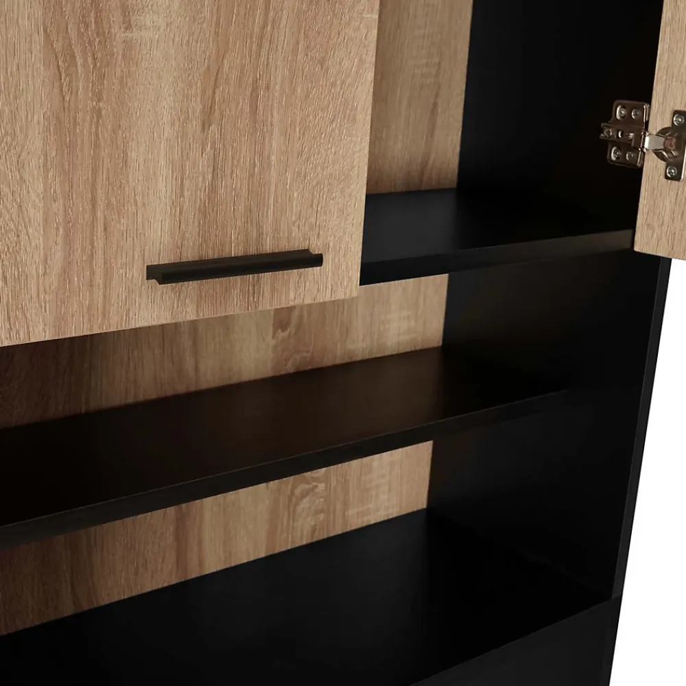 Armoire De Salle De Bains|IDMarket Meuble étagères de rangement dessus machine à laver et WC WALLIS noir et bois façon hêtre