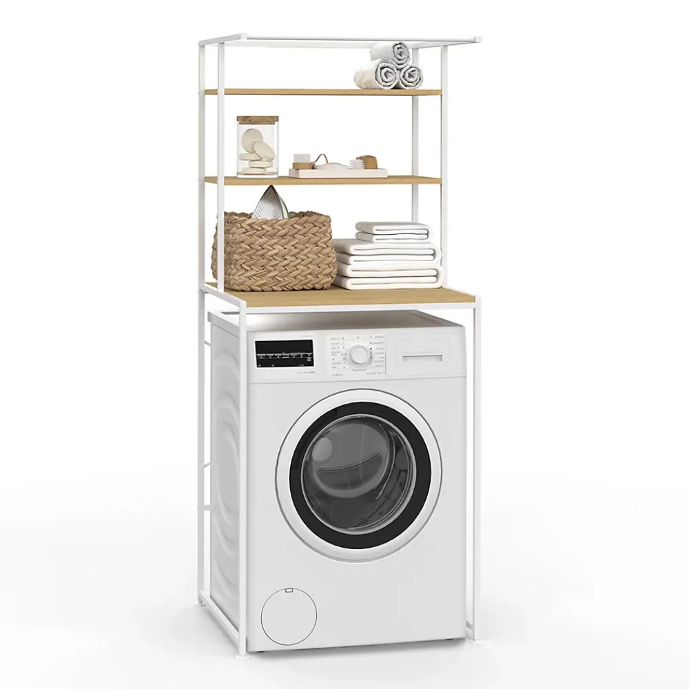 IDMarket Meuble étagères dessus machine à laver DETROIT bois et métal blanc