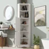 ProximaX Meuble triangulaire salle de bain blanc laqué, 2 étagères ouvertes, 2 portes avec séparateurs réglables, design simple