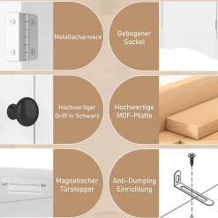 ProximaX Meuble triangulaire salle de bain blanc laqué, 2 étagères ouvertes, 2 portes avec séparateurs réglables, design simple