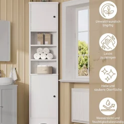 ProximaX Meuble triangulaire salle de bain blanc, résistant à l'humidité, étagères ouvertes, double porte avec étagères réglables