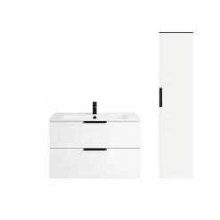 Burgbad Meuble vasque 90 cm Olena blanc brillant + colonne