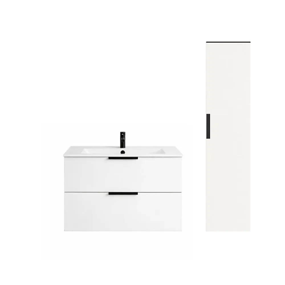 Burgbad Meuble vasque 90 cm Olena blanc brillant + colonne