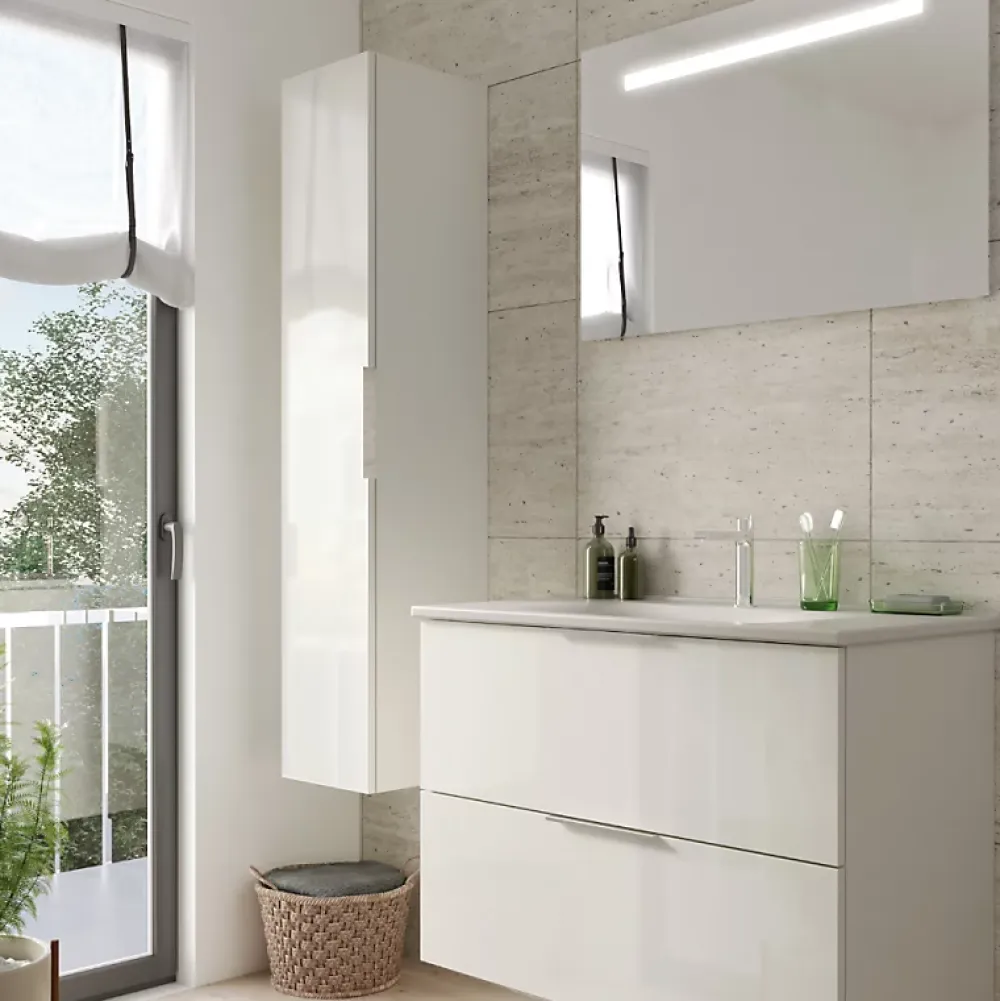 Burgbad Meuble vasque 90 cm Olena blanc brillant + colonne