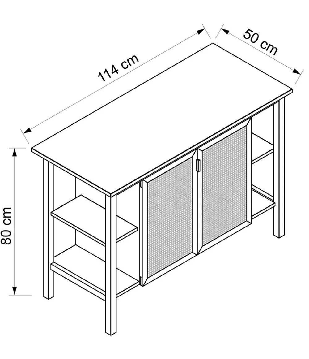 Meuble vasque à poser 2 portes avec plan de toilette l.114 x H.80 x P.50 cm, placage chêne et cannage, Thiam