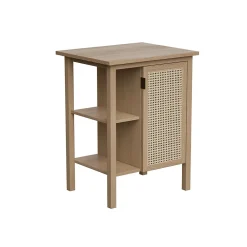 Meuble Buanderie|Meuble Vasque| Meuble vasque à poser 1 porte avec plan de toilette l.61 x H.80 x P.50 cm, placage chêne et cannage, Thiam