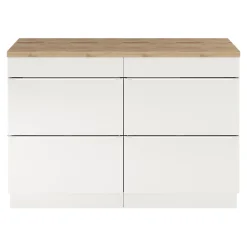 Meuble Buanderie|GoodHome Meuble vasque à poser blanc brillant l.120 cm Imandra + plan de toilette chêne massif Hartland,