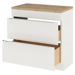 GoodHome Meuble vasque à poser blanc brillant l.80 cm Imandra + plan de toilette chêne massif Hartland,