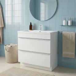 Meuble Vasque|GoodHome Meuble vasque à poser blanc l.80 cm Imandra + plan vasque blanc céramique Nira,