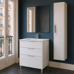 Futurbath Meuble vasque à poser blanc mat l.60 cm + plan simple vasque porcelaine, Louna