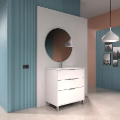 Futurbath Meuble vasque à poser blanc mat l.60 cm + plan simple vasque porcelaine, Louna