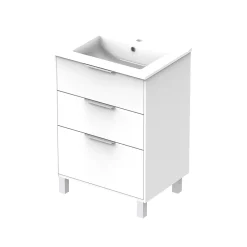 Futurbath Meuble vasque à poser blanc mat l.60 cm + plan simple vasque porcelaine, Louna
