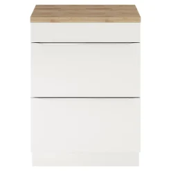 GoodHome Meuble vasque à poser blanc brillant l.60 cm Imandra + plan de toilette chêne massif Hartland,