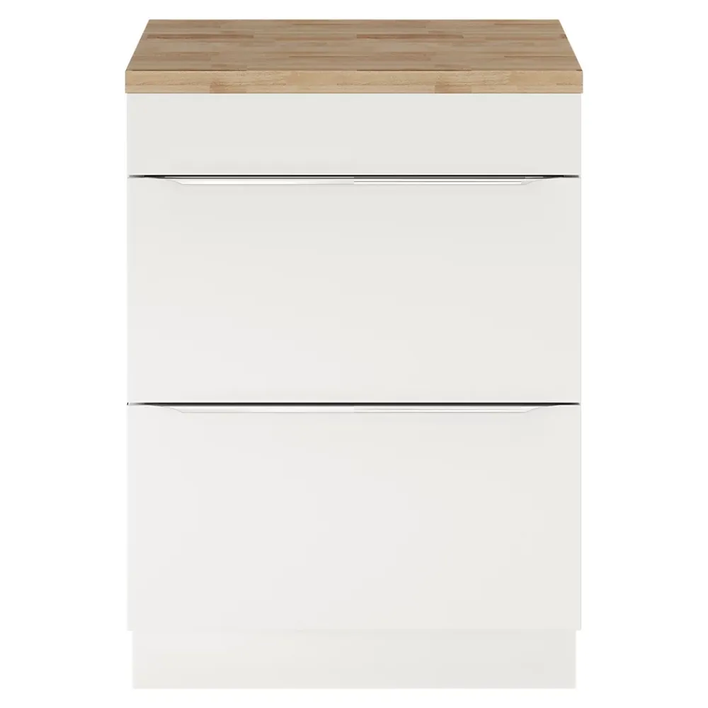 GoodHome Meuble vasque à poser blanc brillant l.60 cm Imandra + plan de toilette chêne massif Hartland,