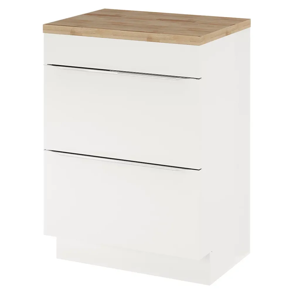 GoodHome Meuble vasque à poser blanc brillant l.60 cm Imandra + plan de toilette chêne massif Hartland,