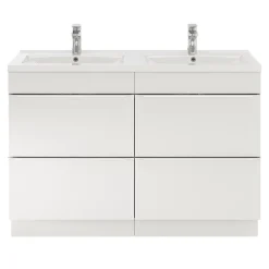Meuble Vasque|GoodHome Meuble vasque à poser blanc brillant l.120 cm Imandra + plan double vasque blanc céramique Nira,