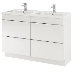 Meuble Vasque|GoodHome Meuble vasque à poser blanc brillant l.120 cm Imandra + plan double vasque blanc céramique Nira,