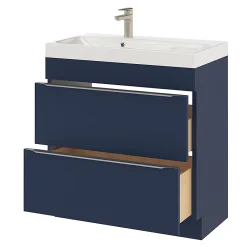 GoodHome Meuble vasque à poser bleu nuit mat l.80 cm Imandra + plan vasque blanc résine Mila,