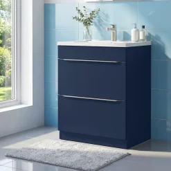 Meuble Vasque|GoodHome Meuble vasque à poser bleu nuit mat l.60 cm Imandra + plan vasque blanc céramique Nira,