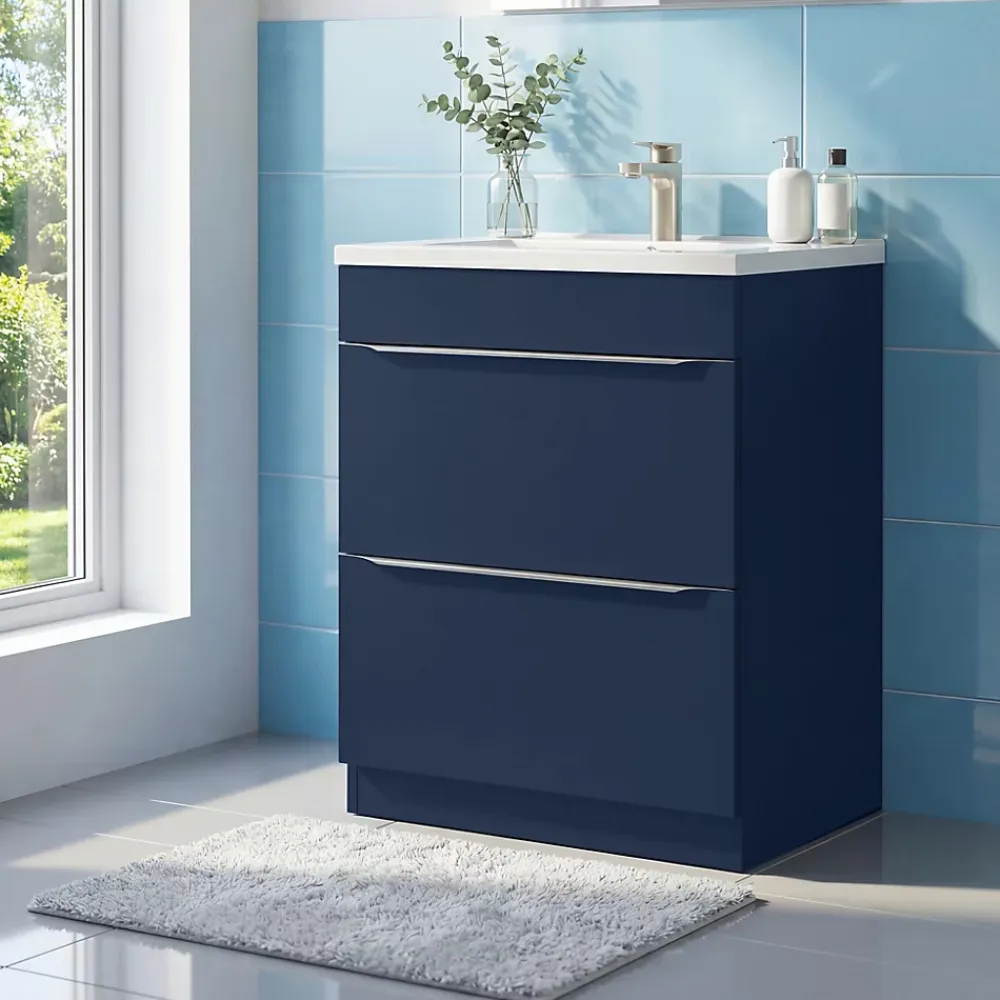 Meuble Vasque|GoodHome Meuble vasque à poser bleu nuit mat l.60 cm Imandra + plan vasque blanc céramique Nira,
