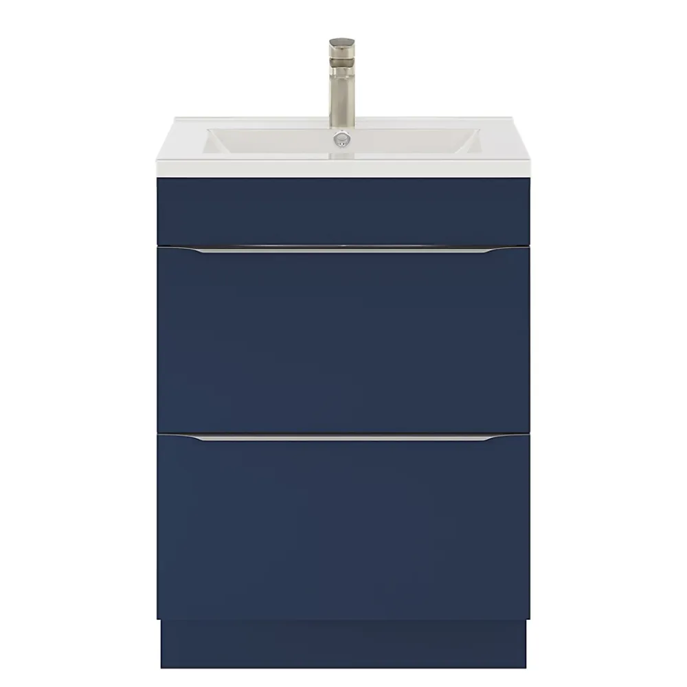 Meuble Vasque|GoodHome Meuble vasque à poser bleu nuit mat l.60 cm Imandra + plan vasque blanc céramique Nira,