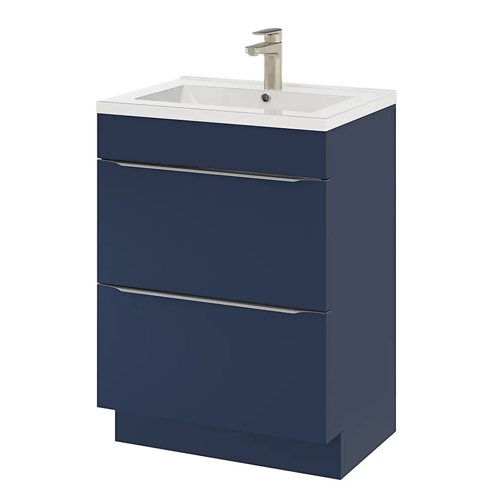Meuble Vasque|GoodHome Meuble vasque à poser bleu nuit mat l.60 cm Imandra + plan vasque blanc céramique Nira,