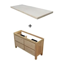 Cooke & Lewis Meuble vasque à poser chêne massif et plaqué chêne l.140 cm + plan de toilette stratifié effet chêne, Harmon