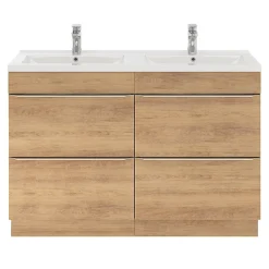 Meuble Vasque|GoodHome Meuble vasque à poser effet chêne l.120 cm Imandra + plan double vasque blanc céramique Nira,