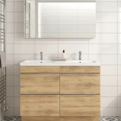 GoodHome Meuble vasque à poser effet chêne l.120 cm Imandra + plan vasque blanc résine,