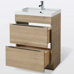 Meuble Vasque|GoodHome Meuble vasque à poser effet chêne l.60 cm Imandra + plan vasque blanc céramique Lana,