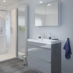 GoodHome Meuble vasque à poser gris l.80 cm Imandra + plan vasque blanc céramique Nira,