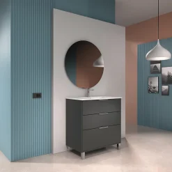 Meuble Vasque|Futurbath Meuble vasque à poser gris anthracite l.80 cm + plan simple vasque porcelaine, Louna