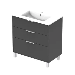 Meuble Vasque|Futurbath Meuble vasque à poser gris anthracite l.80 cm + plan simple vasque porcelaine, Louna