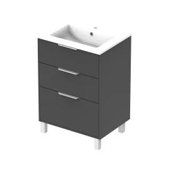 Meuble Vasque|Futurbath Meuble vasque à poser gris anthracite l.60 cm + plan simple vasque porcelaine, Louna